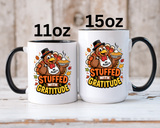 Stuffed With Gratitude Mug, Funny Thanksgiving Turkey Coffee Cup, Friendsgiving Hostess Gift, Cute Fall Drinkware for Food Lovers