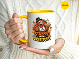 Stuffed With Gratitude Mug, Funny Thanksgiving Turkey Coffee Cup, Friendsgiving Hostess Gift, Cute Fall Drinkware for Food Lovers