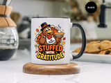 Stuffed With Gratitude Mug, Funny Thanksgiving Turkey Coffee Cup, Friendsgiving Hostess Gift, Cute Fall Drinkware for Food Lovers