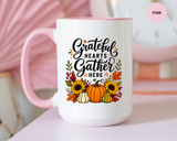 Grateful Hearts Gather Here Mug, Thanksgiving Pumpkin Coffee Cup, Rustic Fall Hostess Gift, Sunflower Harvest Kitchen Decor