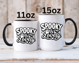 Spooky and Lovely Mug, Cute Ghost Halloween Coffee Cup, Black and White Spooky Season Gift for Her, Gothic Fall Drinkware