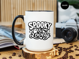 Spooky and Lovely Mug, Cute Ghost Halloween Coffee Cup, Black and White Spooky Season Gift for Her, Gothic Fall Drinkware