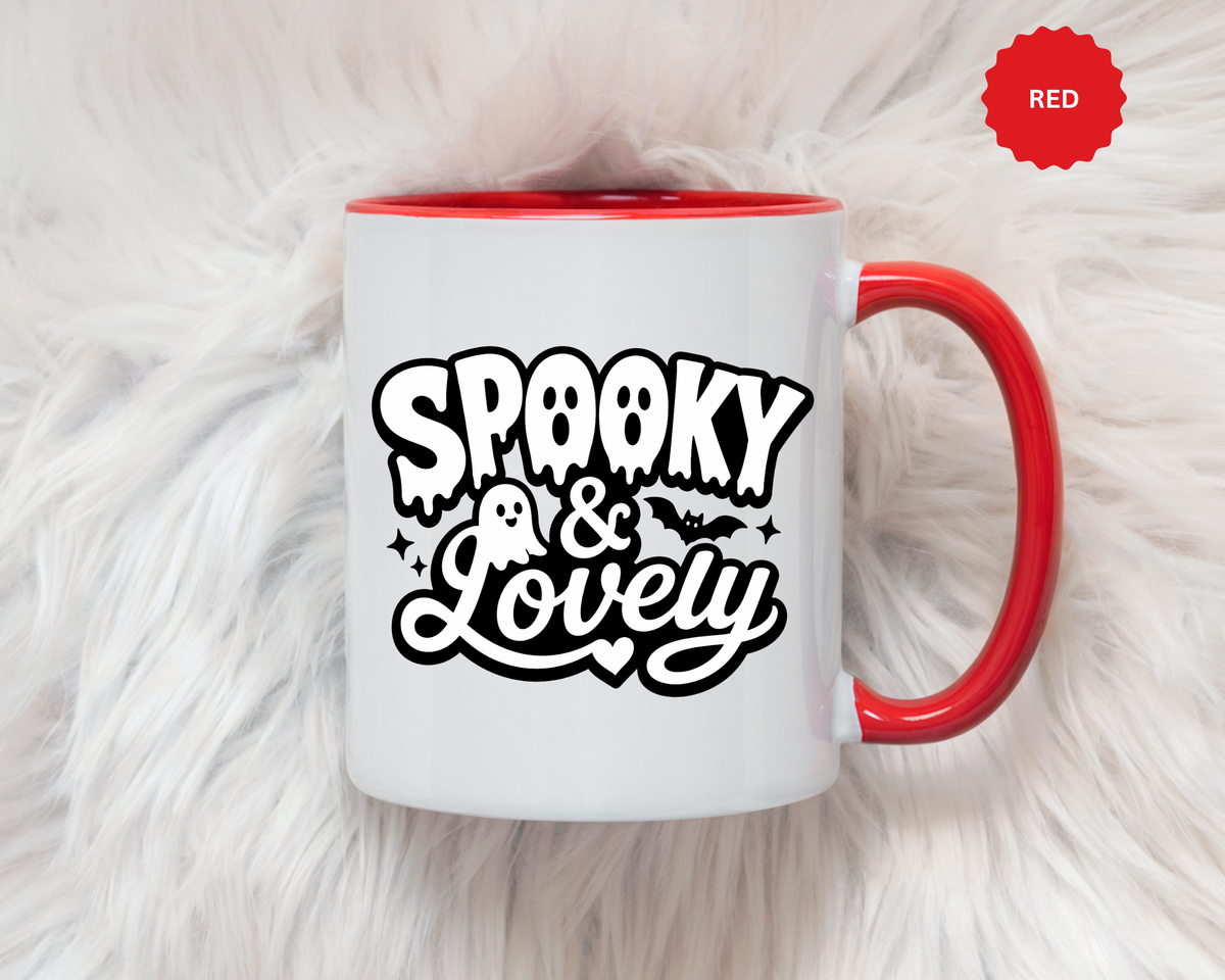 Spooky and Lovely Mug, Cute Ghost Halloween Coffee Cup, Black and White Spooky Season Gift for Her, Gothic Fall Drinkware