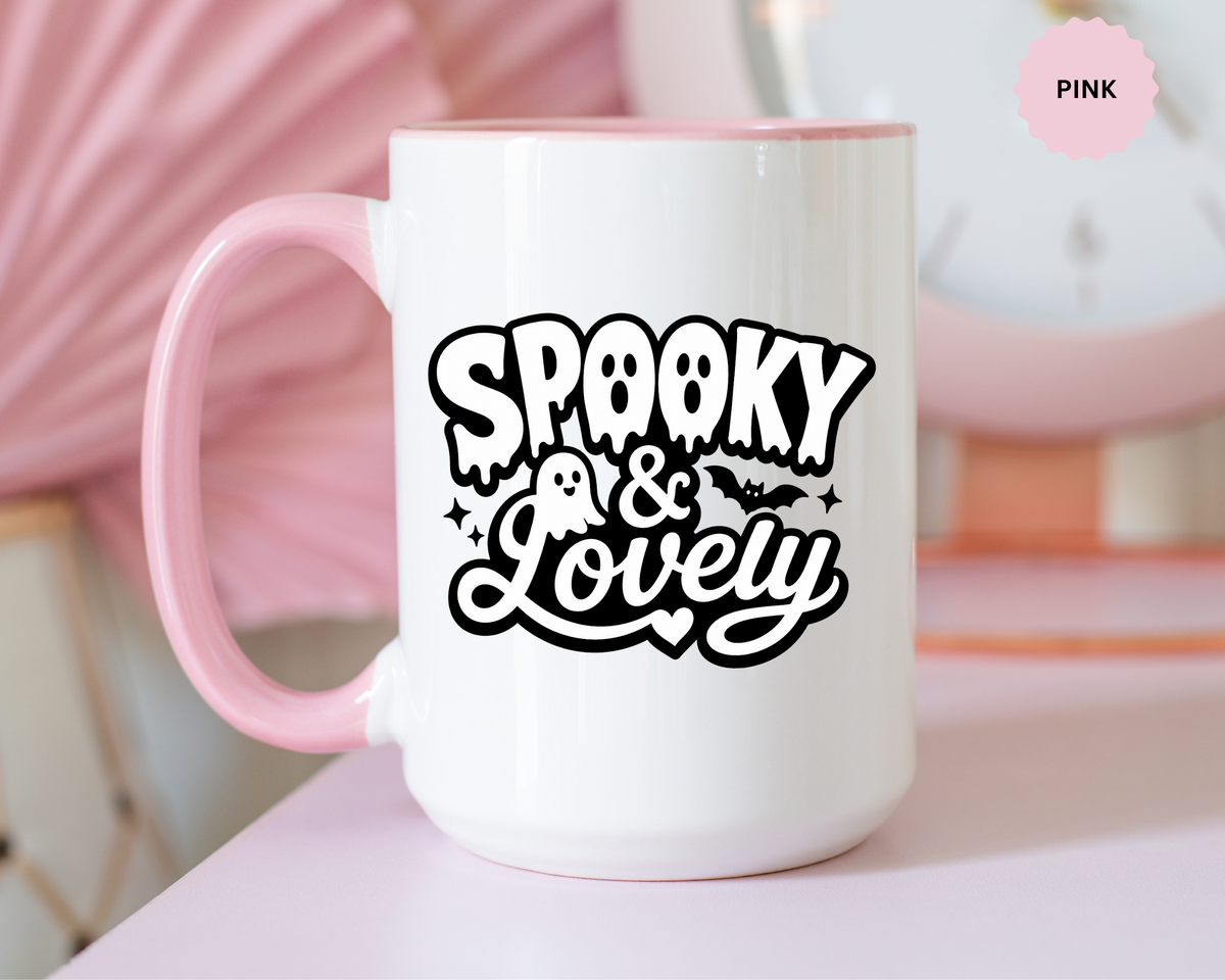 Spooky and Lovely Mug, Cute Ghost Halloween Coffee Cup, Black and White Spooky Season Gift for Her, Gothic Fall Drinkware