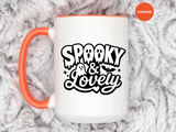 Spooky and Lovely Mug, Cute Ghost Halloween Coffee Cup, Black and White Spooky Season Gift for Her, Gothic Fall Drinkware