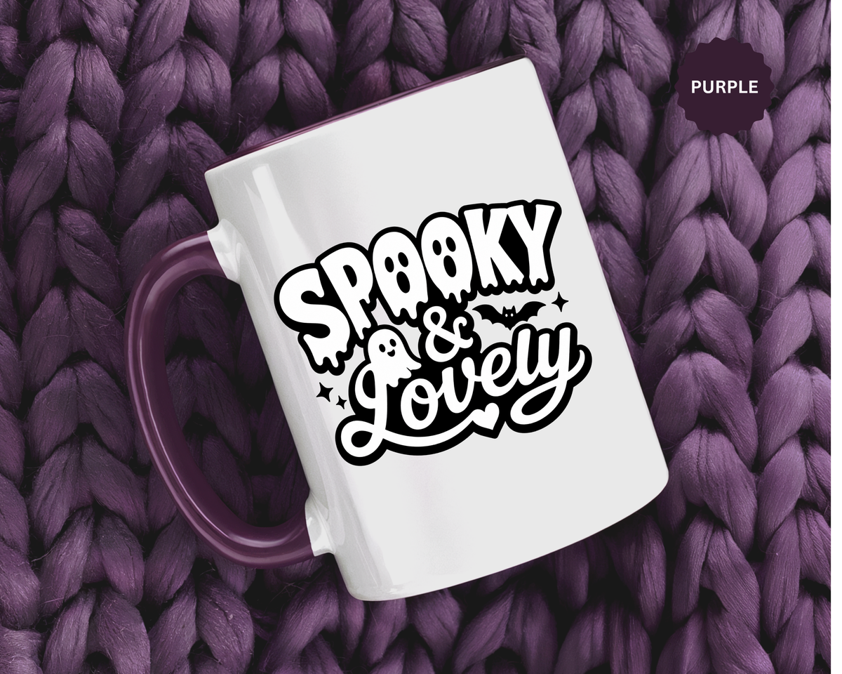 Spooky and Lovely Mug, Cute Ghost Halloween Coffee Cup, Black and White Spooky Season Gift for Her, Gothic Fall Drinkware