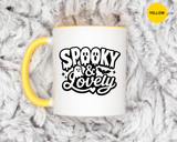 Spooky and Lovely Mug, Cute Ghost Halloween Coffee Cup, Black and White Spooky Season Gift for Her, Gothic Fall Drinkware