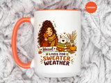 Personalized Sweater Weather Mug, Custom Name Fall Coffee Cup, Cozy Book Lover Gift for Her, Autumn Pumpkin and Reading Design