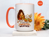 Personalized Sweater Weather Mug, Custom Name Fall Coffee Cup, Cozy Book Lover Gift for Her, Autumn Pumpkin and Reading Design