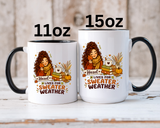 Personalized Sweater Weather Mug, Custom Name Fall Coffee Cup, Cozy Book Lover Gift for Her, Autumn Pumpkin and Reading Design