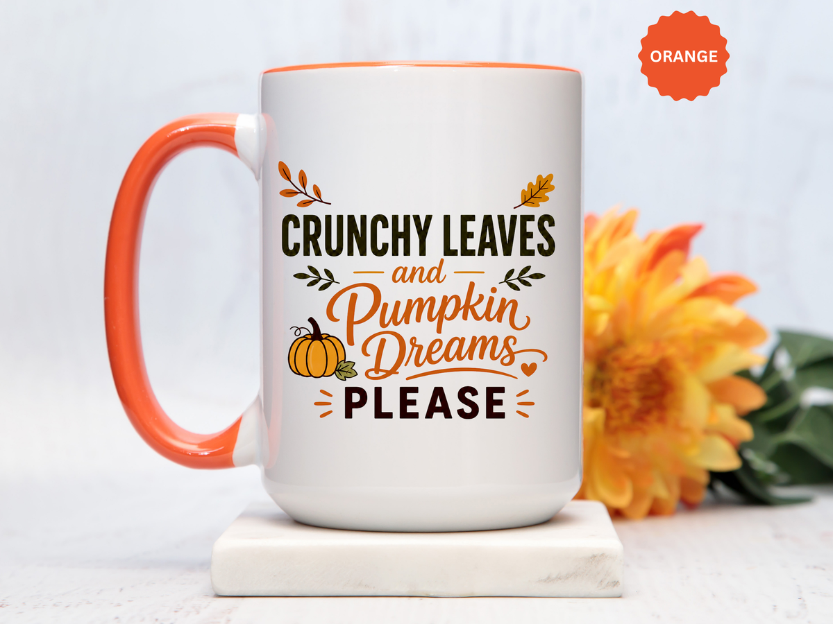 Cozy Air and Crunchy Leaves Mug, Pumpkin Dreams Fall Coffee Cup, Autumn Lover Gift for Her, Cute Seasonal Drinkware and Decor