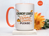 Cozy Air and Crunchy Leaves Mug, Pumpkin Dreams Fall Coffee Cup, Autumn Lover Gift for Her, Cute Seasonal Drinkware and Decor