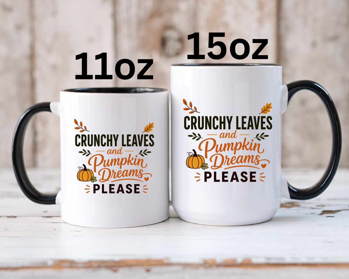 Cozy Air and Crunchy Leaves Mug, Pumpkin Dreams Fall Coffee Cup, Autumn Lover Gift for Her, Cute Seasonal Drinkware and Decor