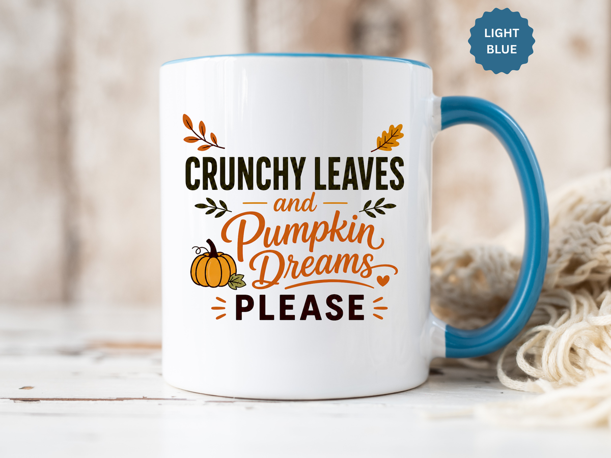 Cozy Air and Crunchy Leaves Mug, Pumpkin Dreams Fall Coffee Cup, Autumn Lover Gift for Her, Cute Seasonal Drinkware and Decor