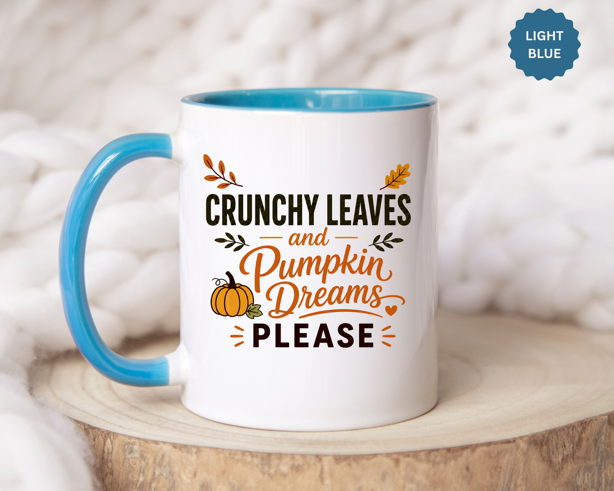 Cozy Air and Crunchy Leaves Mug, Pumpkin Dreams Fall Coffee Cup, Autumn Lover Gift for Her, Cute Seasonal Drinkware and Decor