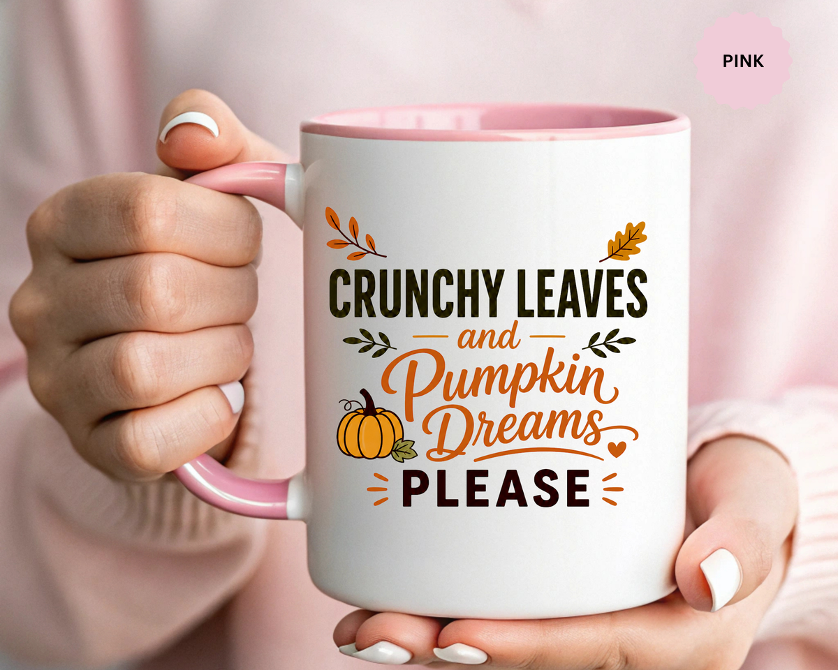 Cozy Air and Crunchy Leaves Mug, Pumpkin Dreams Fall Coffee Cup, Autumn Lover Gift for Her, Cute Seasonal Drinkware and Decor