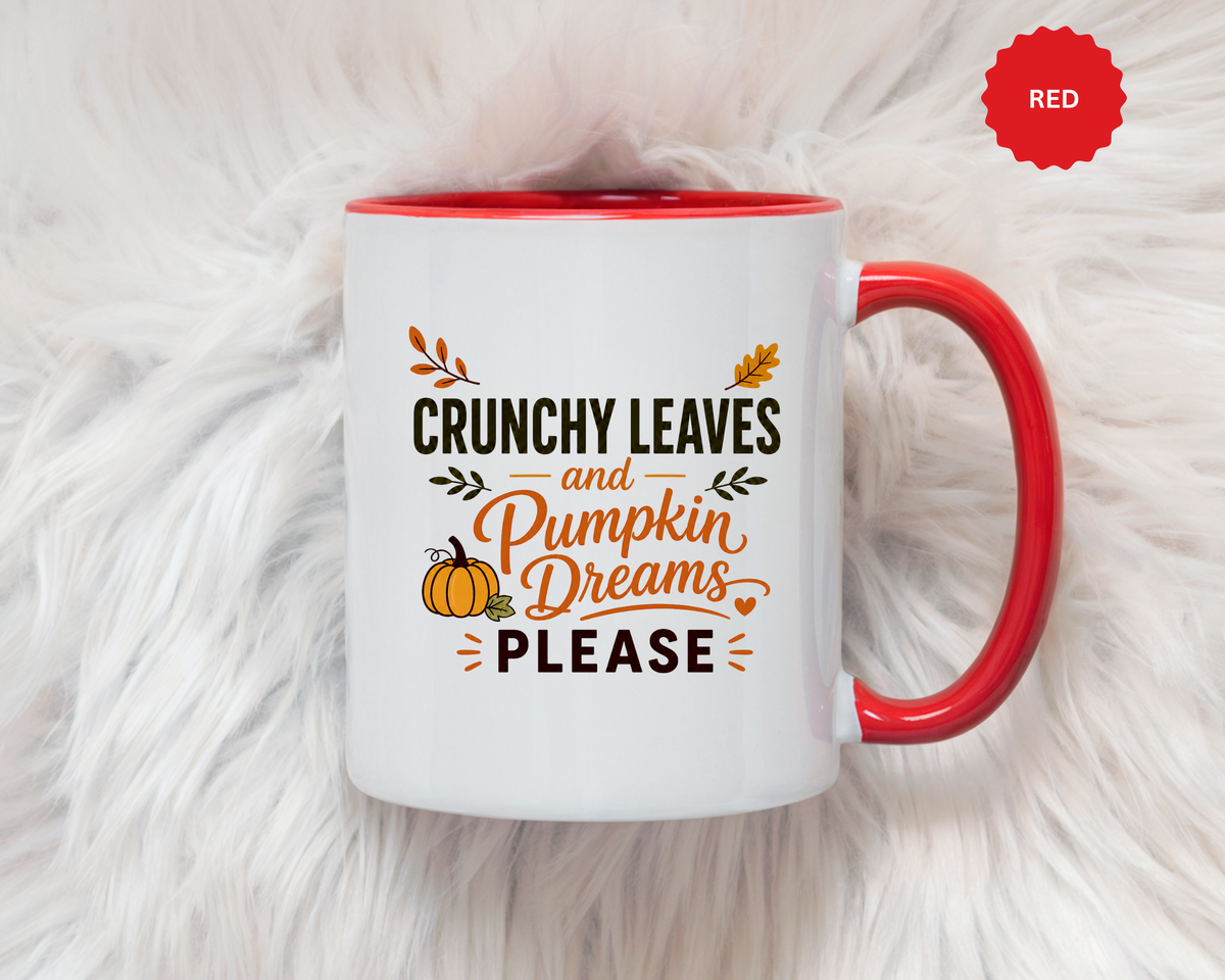 Cozy Air and Crunchy Leaves Mug, Pumpkin Dreams Fall Coffee Cup, Autumn Lover Gift for Her, Cute Seasonal Drinkware and Decor
