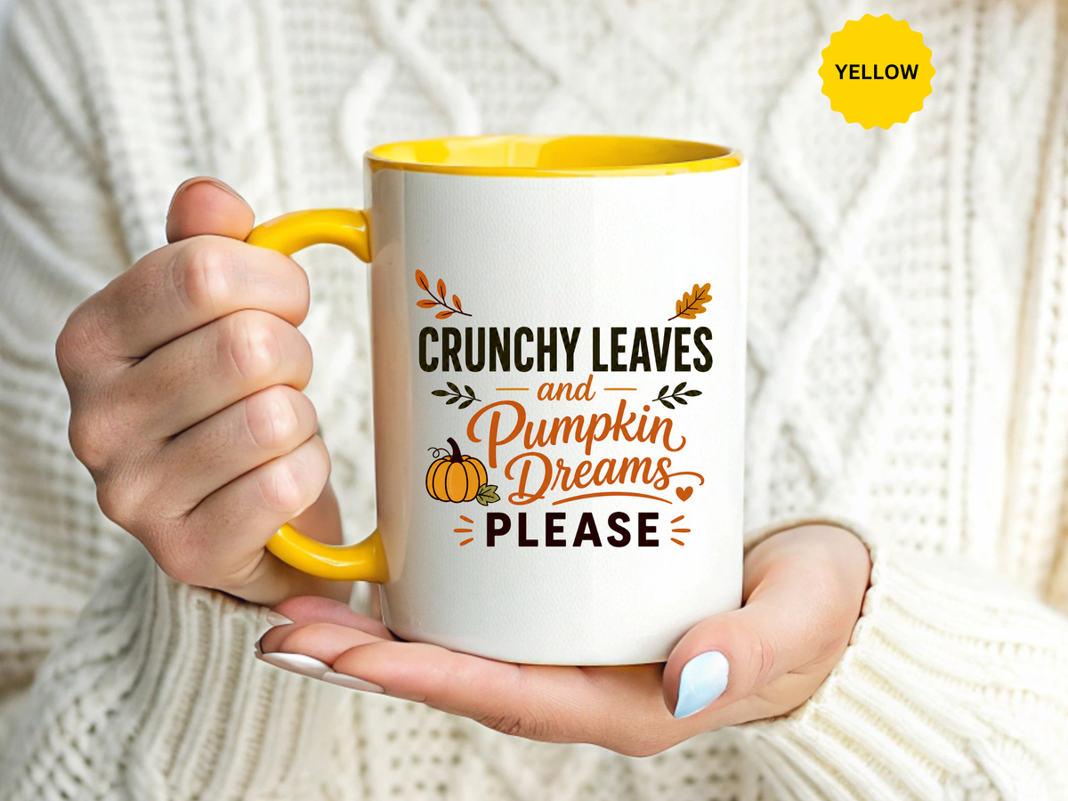 Cozy Air and Crunchy Leaves Mug, Pumpkin Dreams Fall Coffee Cup, Autumn Lover Gift for Her, Cute Seasonal Drinkware and Decor