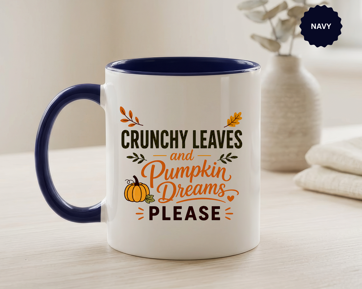Cozy Air and Crunchy Leaves Mug, Pumpkin Dreams Fall Coffee Cup, Autumn Lover Gift for Her, Cute Seasonal Drinkware and Decor