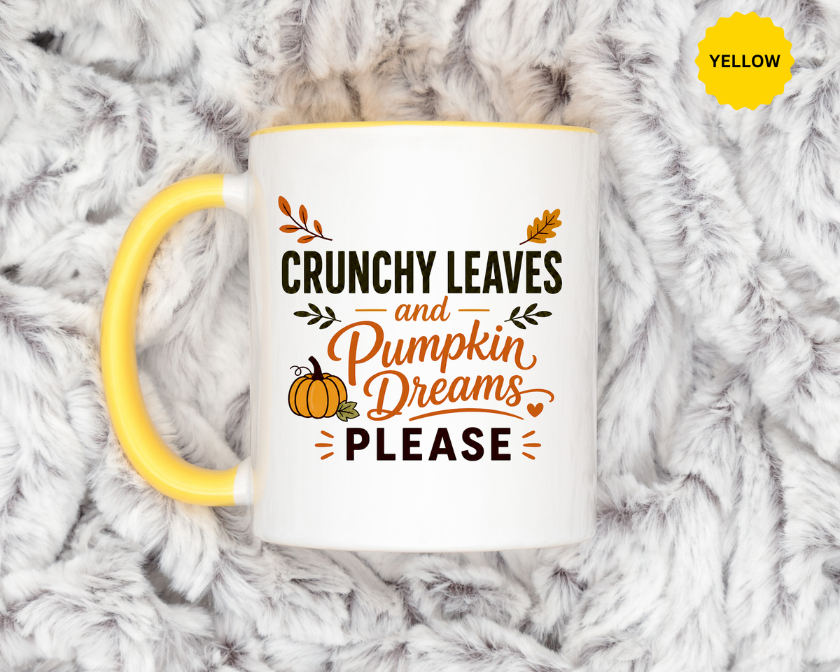 Cozy Air and Crunchy Leaves Mug, Pumpkin Dreams Fall Coffee Cup, Autumn Lover Gift for Her, Cute Seasonal Drinkware and Decor