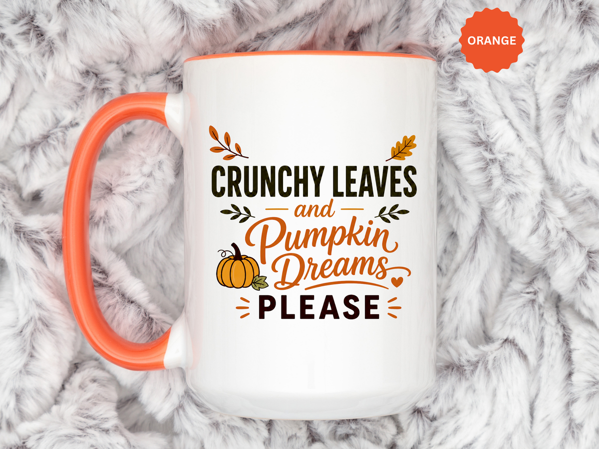 Cozy Air and Crunchy Leaves Mug, Pumpkin Dreams Fall Coffee Cup, Autumn Lover Gift for Her, Cute Seasonal Drinkware and Decor