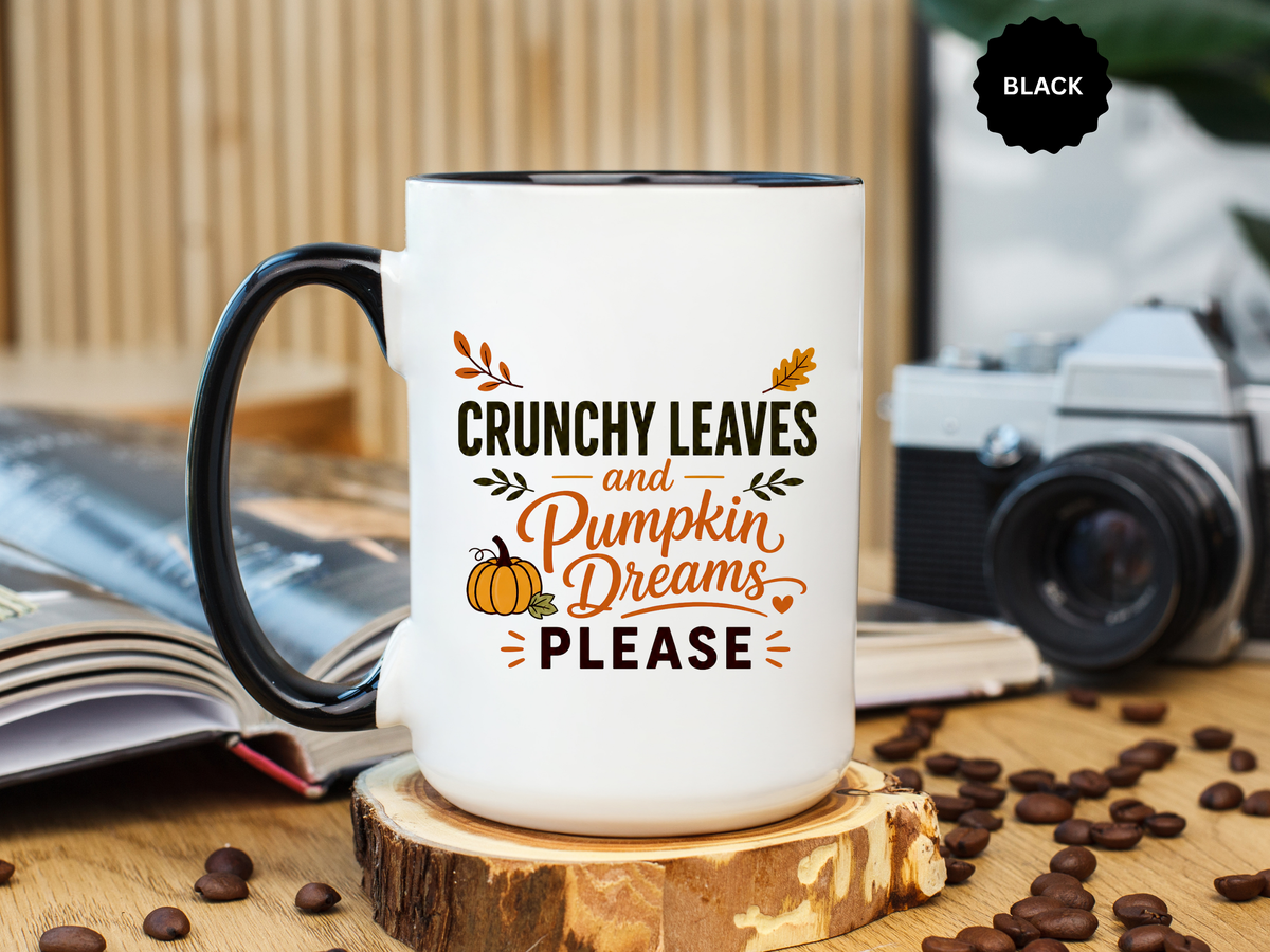 Cozy Air and Crunchy Leaves Mug, Pumpkin Dreams Fall Coffee Cup, Autumn Lover Gift for Her, Cute Seasonal Drinkware and Decor