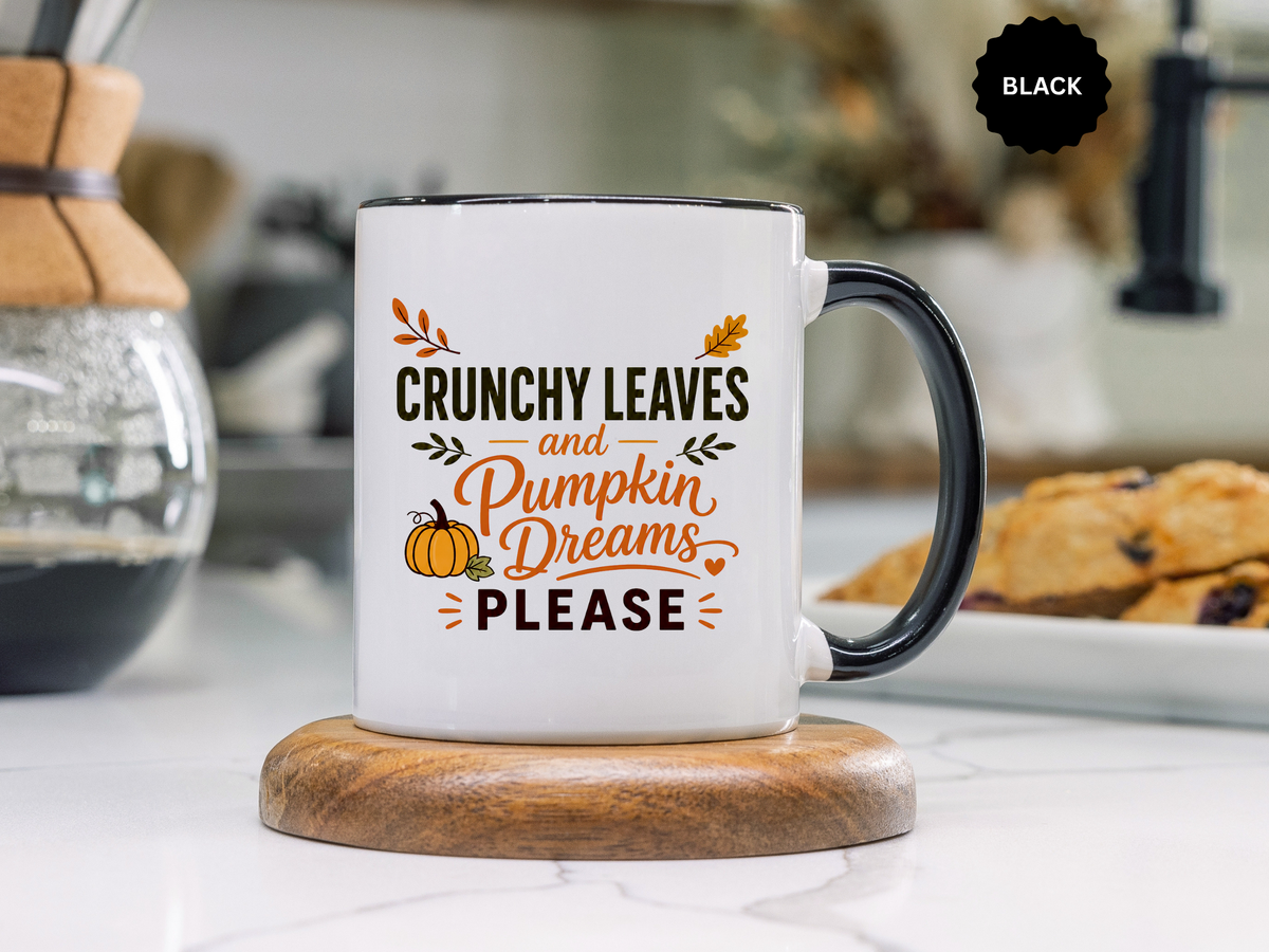 Cozy Air and Crunchy Leaves Mug, Pumpkin Dreams Fall Coffee Cup, Autumn Lover Gift for Her, Cute Seasonal Drinkware and Decor