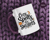 Cozy Spells and Sweaters Mug, Witchy Halloween Coffee Cup, Celestial Pumpkin Fall Gift for Her, Magical Spooky Season Drinkware