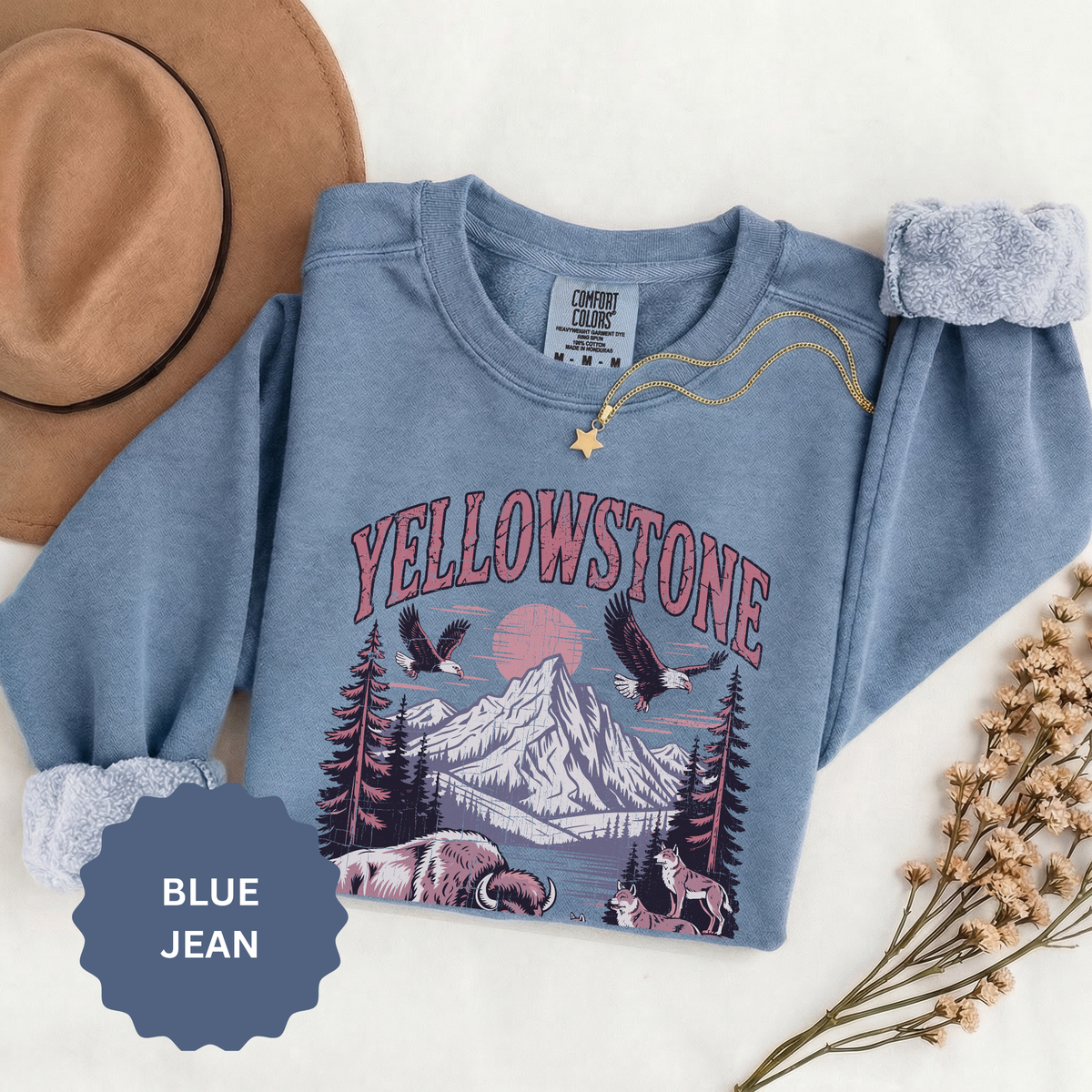 Yellowstone Wildlife Sweatshirt, Bison Wolf Eagle Mountain Crewneck, National Park Lover Gift, Western Nature Graphic Cozy Pullover