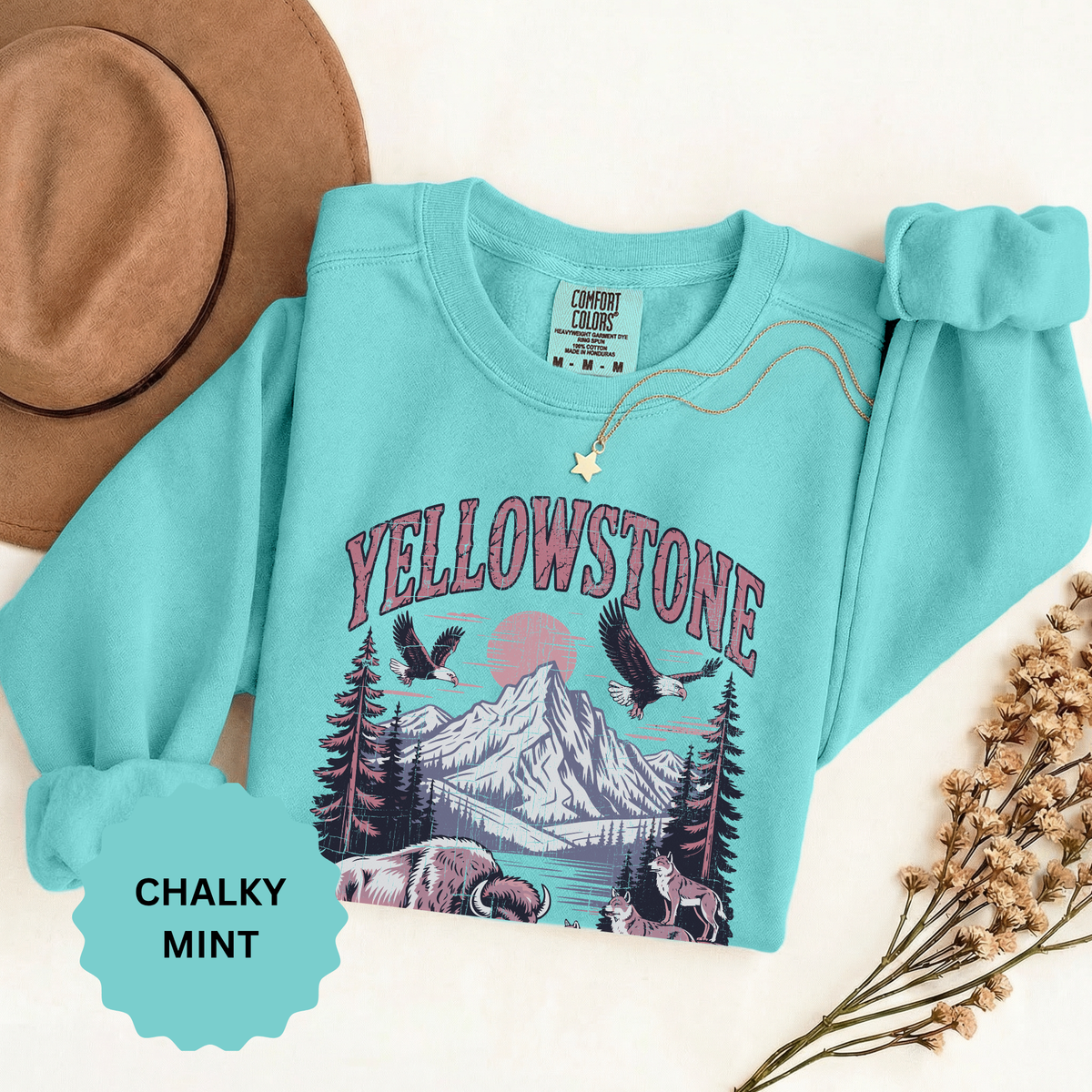 Yellowstone Wildlife Sweatshirt, Bison Wolf Eagle Mountain Crewneck, National Park Lover Gift, Western Nature Graphic Cozy Pullover