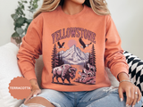 Yellowstone Wildlife Sweatshirt, Bison Wolf Eagle Mountain Crewneck, National Park Lover Gift, Western Nature Graphic Cozy Pullover