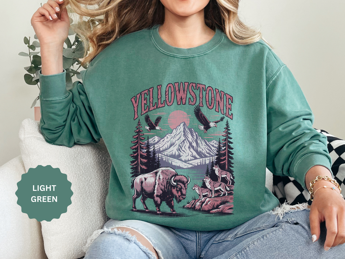 Yellowstone Wildlife Sweatshirt, Bison Wolf Eagle Mountain Crewneck, National Park Lover Gift, Western Nature Graphic Cozy Pullover