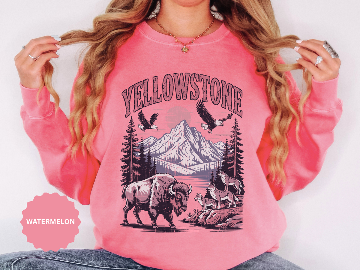 Yellowstone Wildlife Sweatshirt, Bison Wolf Eagle Mountain Crewneck, National Park Lover Gift, Western Nature Graphic Cozy Pullover