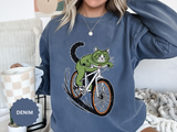 Mountain Bike Cat Sweatshirt, Funny Cycling Kitty Crewneck, Cat Lover Gift, Outdoor Adventure Graphic Cozy Biker Pullover Shirt Top