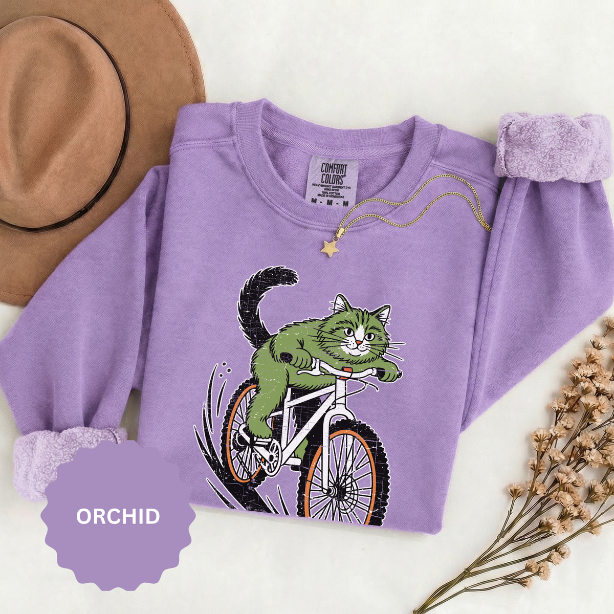 Mountain Bike Cat Sweatshirt, Funny Cycling Kitty Crewneck, Cat Lover Gift, Outdoor Adventure Graphic Cozy Biker Pullover Shirt Top