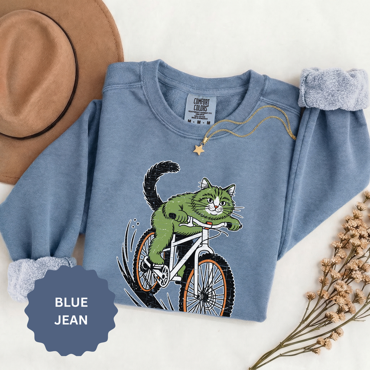 Mountain Bike Cat Sweatshirt, Funny Cycling Kitty Crewneck, Cat Lover Gift, Outdoor Adventure Graphic Cozy Biker Pullover Shirt Top