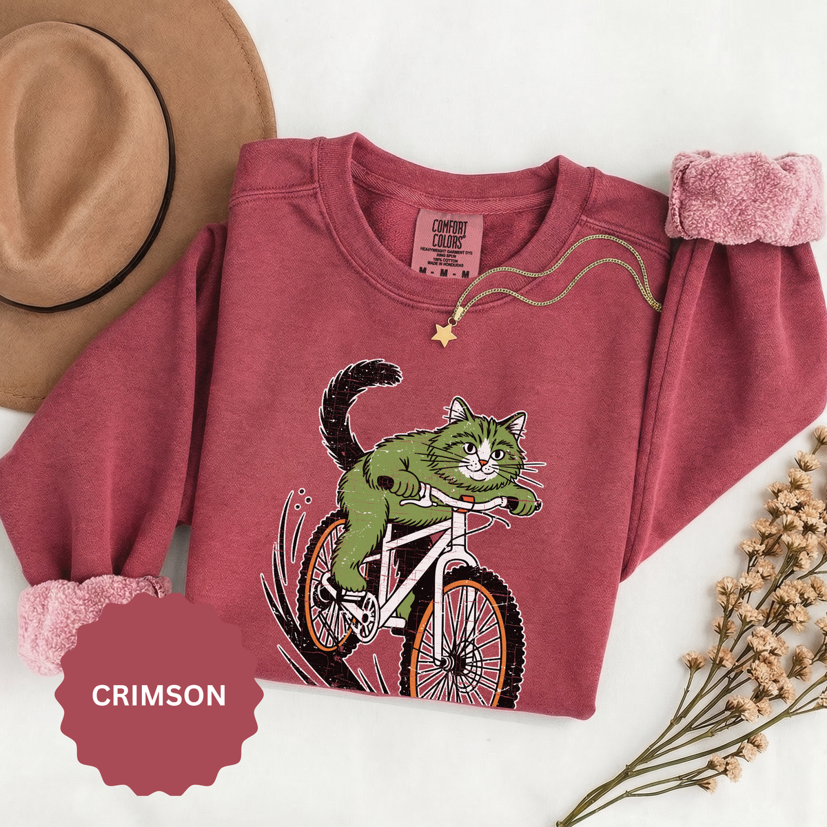 Mountain Bike Cat Sweatshirt, Funny Cycling Kitty Crewneck, Cat Lover Gift, Outdoor Adventure Graphic Cozy Biker Pullover Shirt Top