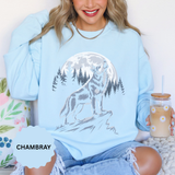 Howling Wolf Moon Sweatshirt, Mountain Forest Crewneck, Wildlife Lover Gift, Rustic Wilderness Graphic Cozy Outdoor Pullover Unisex Top