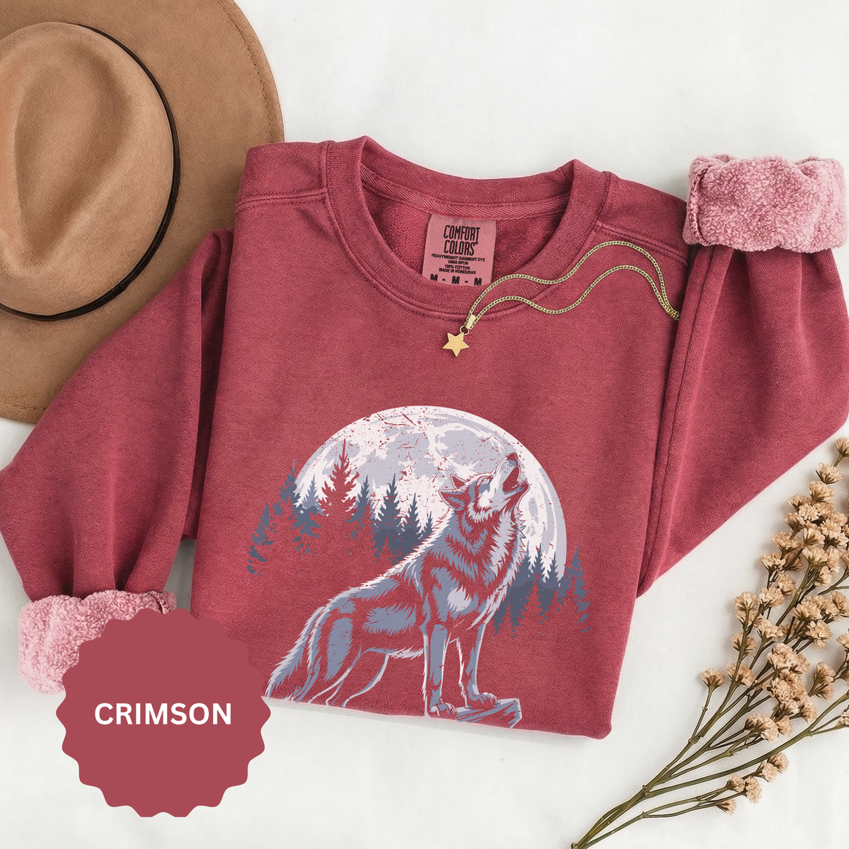 Howling Wolf Moon Sweatshirt, Mountain Forest Crewneck, Wildlife Lover Gift, Rustic Wilderness Graphic Cozy Outdoor Pullover Unisex Top