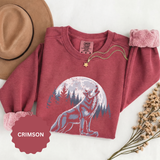 Howling Wolf Moon Sweatshirt, Mountain Forest Crewneck, Wildlife Lover Gift, Rustic Wilderness Graphic Cozy Outdoor Pullover Unisex Top