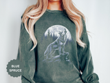 Howling Wolf Moon Sweatshirt, Mountain Forest Crewneck, Wildlife Lover Gift, Rustic Wilderness Graphic Cozy Outdoor Pullover Unisex Top