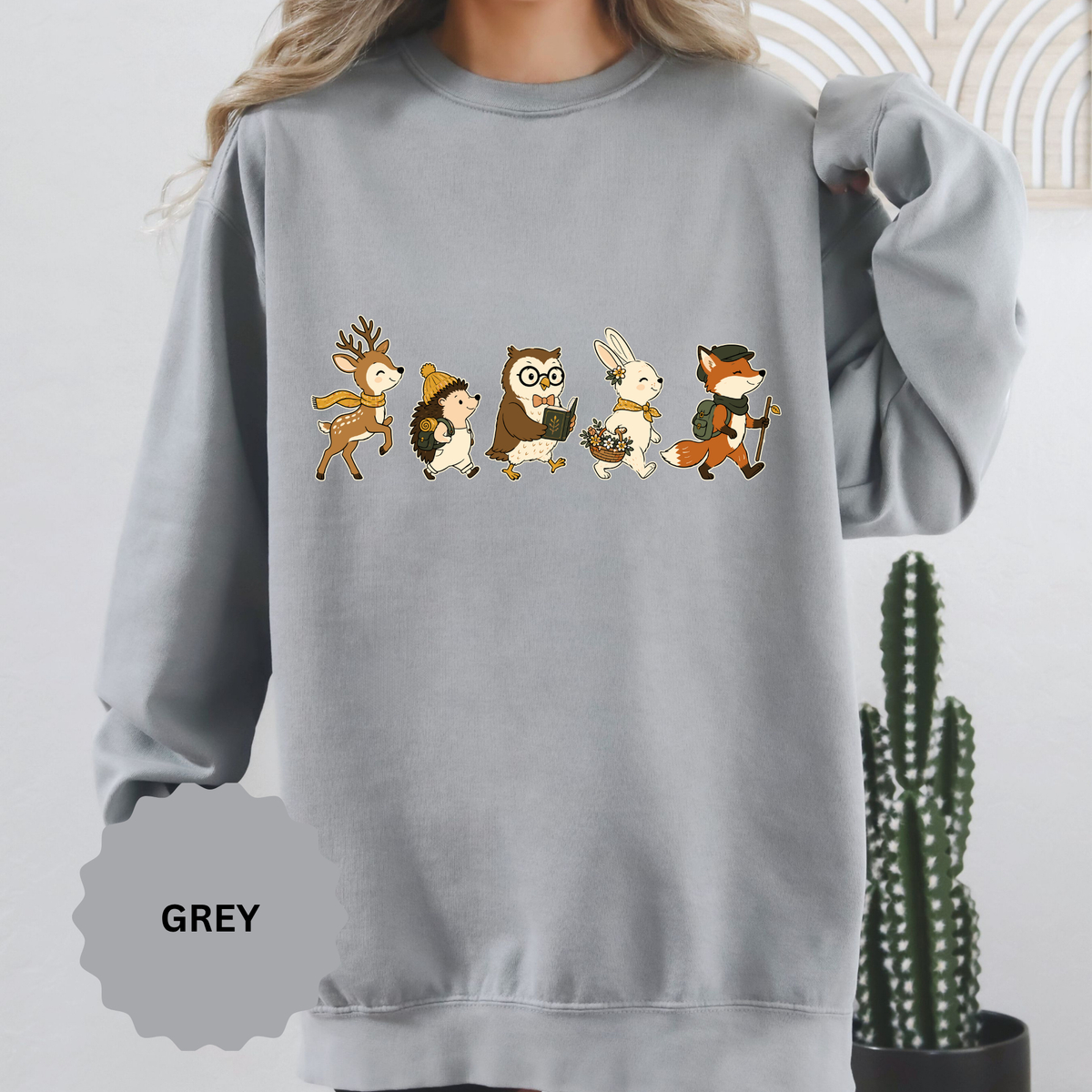 Woodland Animal Adventure Sweatshirt, Cute Forest Friends Crewneck, Deer Hedgehog Owl Bunny Fox Gift, Cozy Nature Lover Pullover Top
