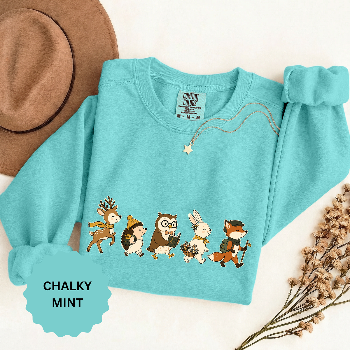 Woodland Animal Adventure Sweatshirt, Cute Forest Friends Crewneck, Deer Hedgehog Owl Bunny Fox Gift, Cozy Nature Lover Pullover Top