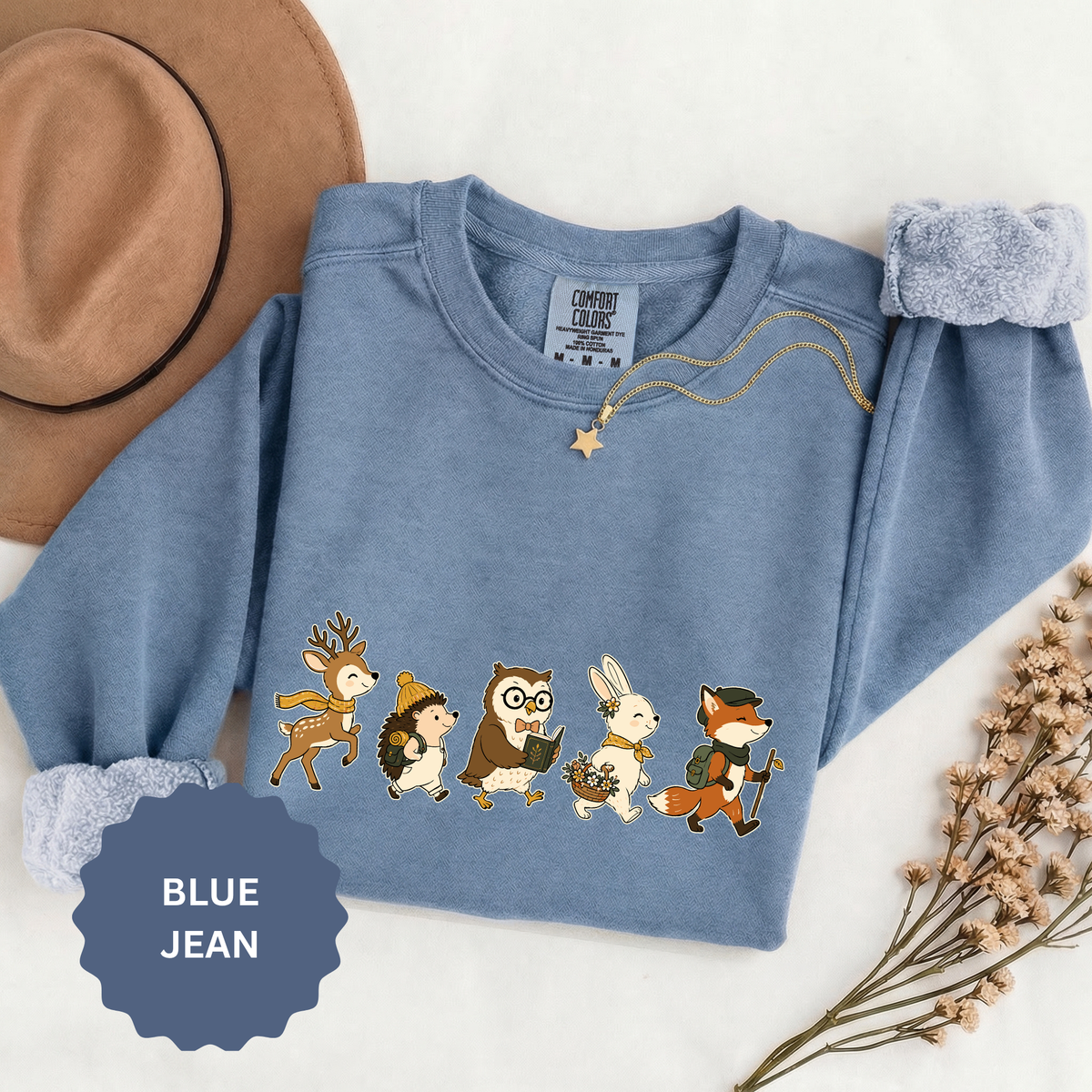Woodland Animal Adventure Sweatshirt, Cute Forest Friends Crewneck, Deer Hedgehog Owl Bunny Fox Gift, Cozy Nature Lover Pullover Top