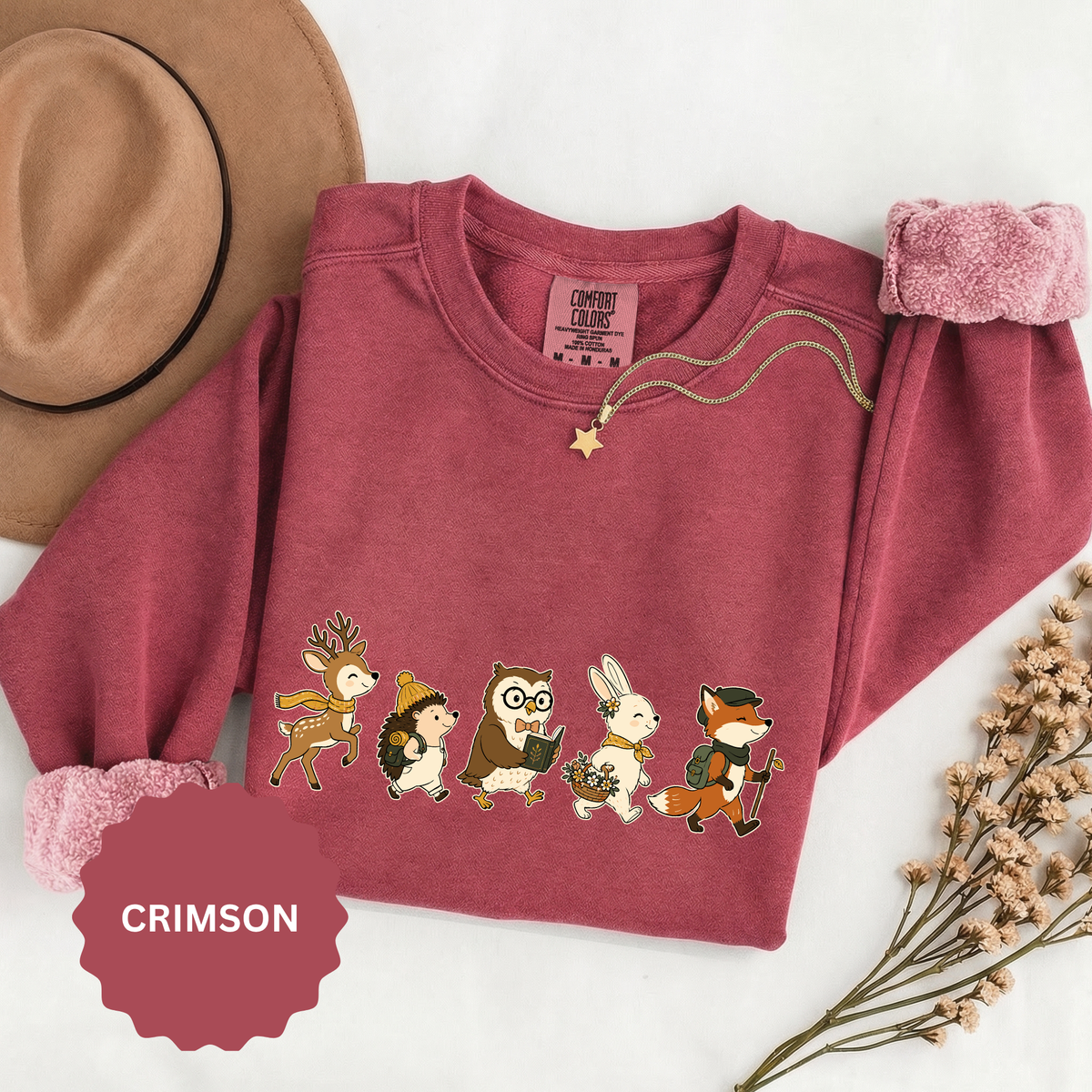 Woodland Animal Adventure Sweatshirt, Cute Forest Friends Crewneck, Deer Hedgehog Owl Bunny Fox Gift, Cozy Nature Lover Pullover Top