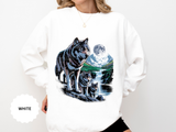 Wolf Pack Mountain Sweatshirt, Moonlit Wildlife Crewneck, Nature Lover Gift, Wilderness Forest Graphic Cozy Outdoor Pullover Unisex Top