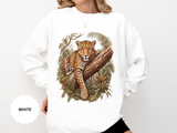 Vintage Leopard Jungle Sweatshirt, Tropical Big Cat Crewneck, Wildlife Nature Lover Gift, Botanical Safari Graphic Cozy Pullover Top
