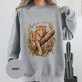 Vintage Leopard Jungle Sweatshirt, Tropical Big Cat Crewneck, Wildlife Nature Lover Gift, Botanical Safari Graphic Cozy Pullover Top