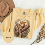 Vintage Leopard Jungle Sweatshirt, Tropical Big Cat Crewneck, Wildlife Nature Lover Gift, Botanical Safari Graphic Cozy Pullover Top