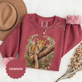 Vintage Leopard Jungle Sweatshirt, Tropical Big Cat Crewneck, Wildlife Nature Lover Gift, Botanical Safari Graphic Cozy Pullover Top